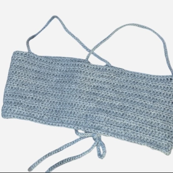 Gray Crochet Crop Tank Top Bralette Adjustable Spaghetti Straps - Picture 2 of 4